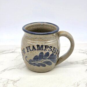 Vintage Salt Glaze Stoneware Pottery Mug New Hampshire Coffee Cup Blue Signed 91